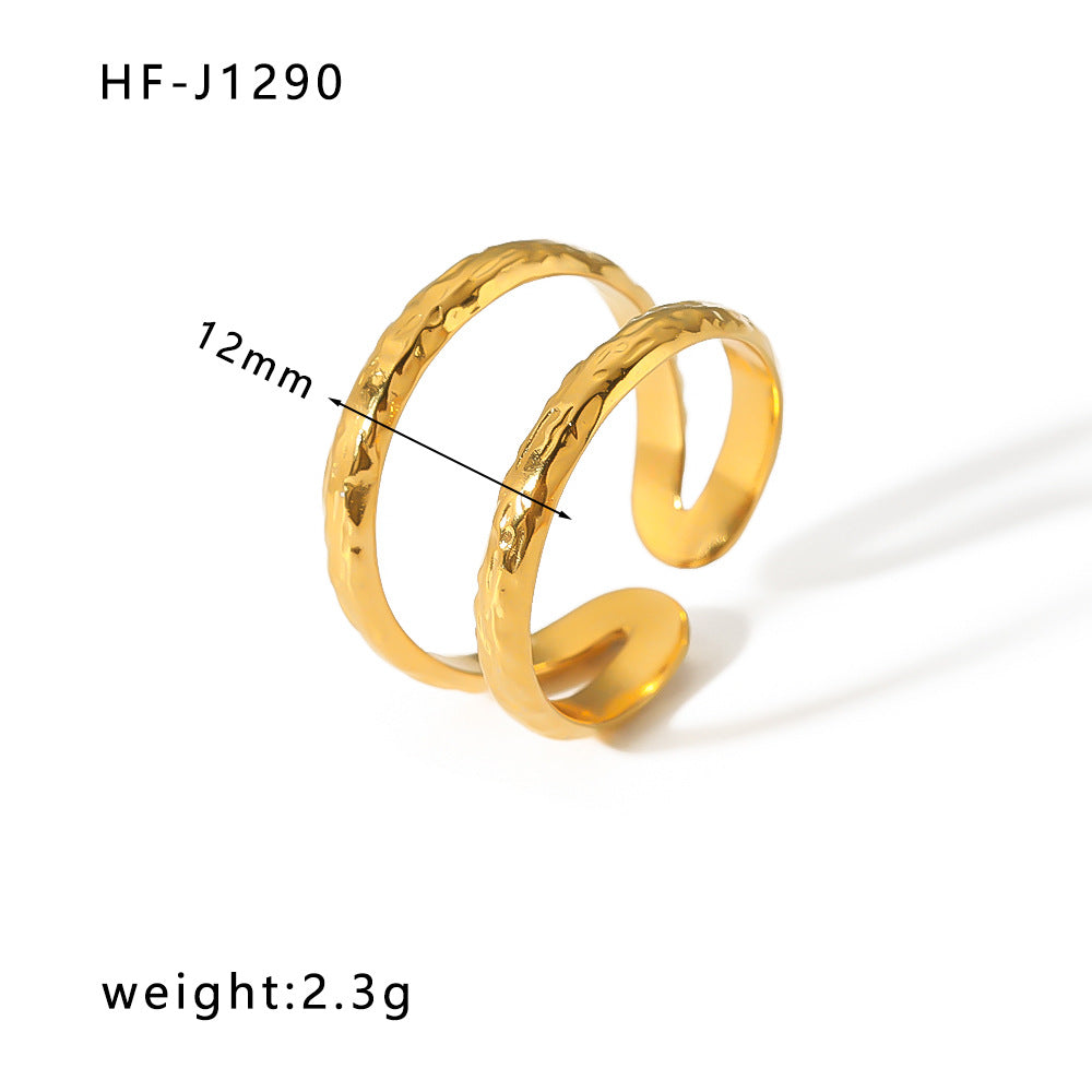Minimalist Geometric Stainless Steel Ring with 18K Vacuum Plated Finish for Women
