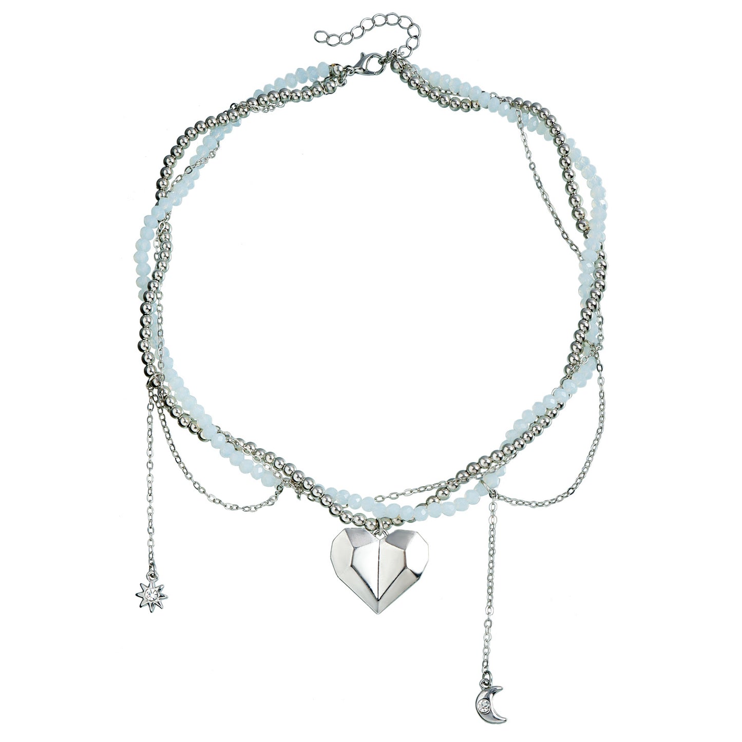 Collar con colgante minimalista de luna y estrella con borla, cadena de aleación, acabado galvanizado, para mujer