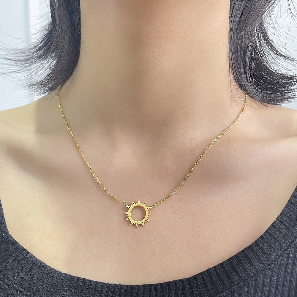 Unique Gold Plated Geometric Sun Titanium Steel Necklace for Unisex