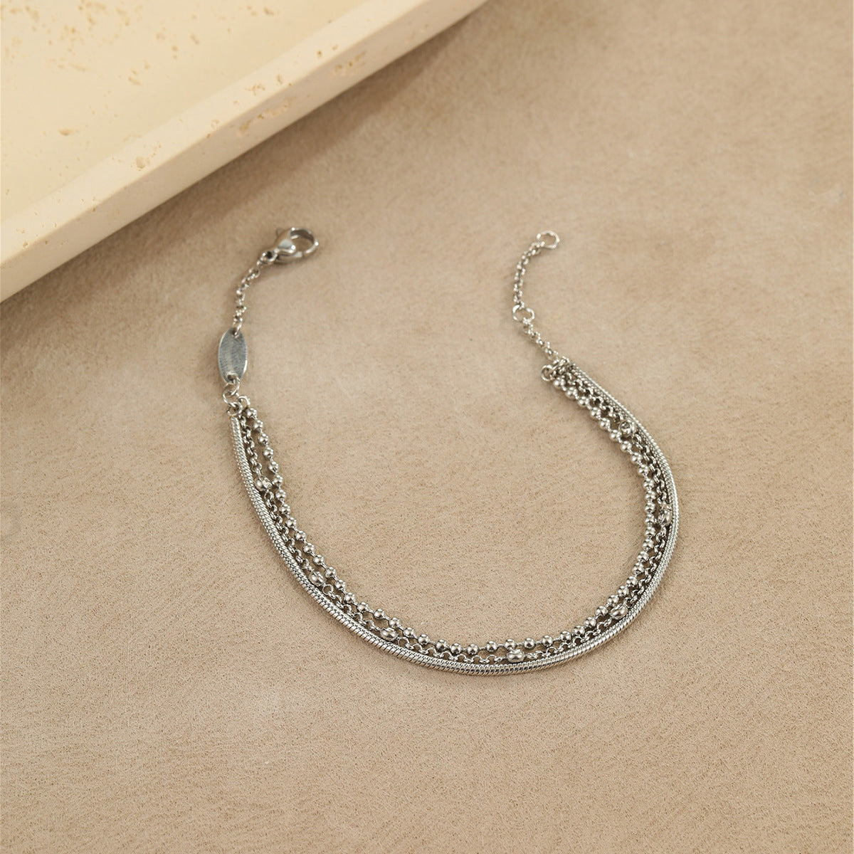 Fashionable Minimalist Geometric Stainless Steel Bracelet with Zircon Inlay for Women, Plated Luxury Layered Hand Jewelry