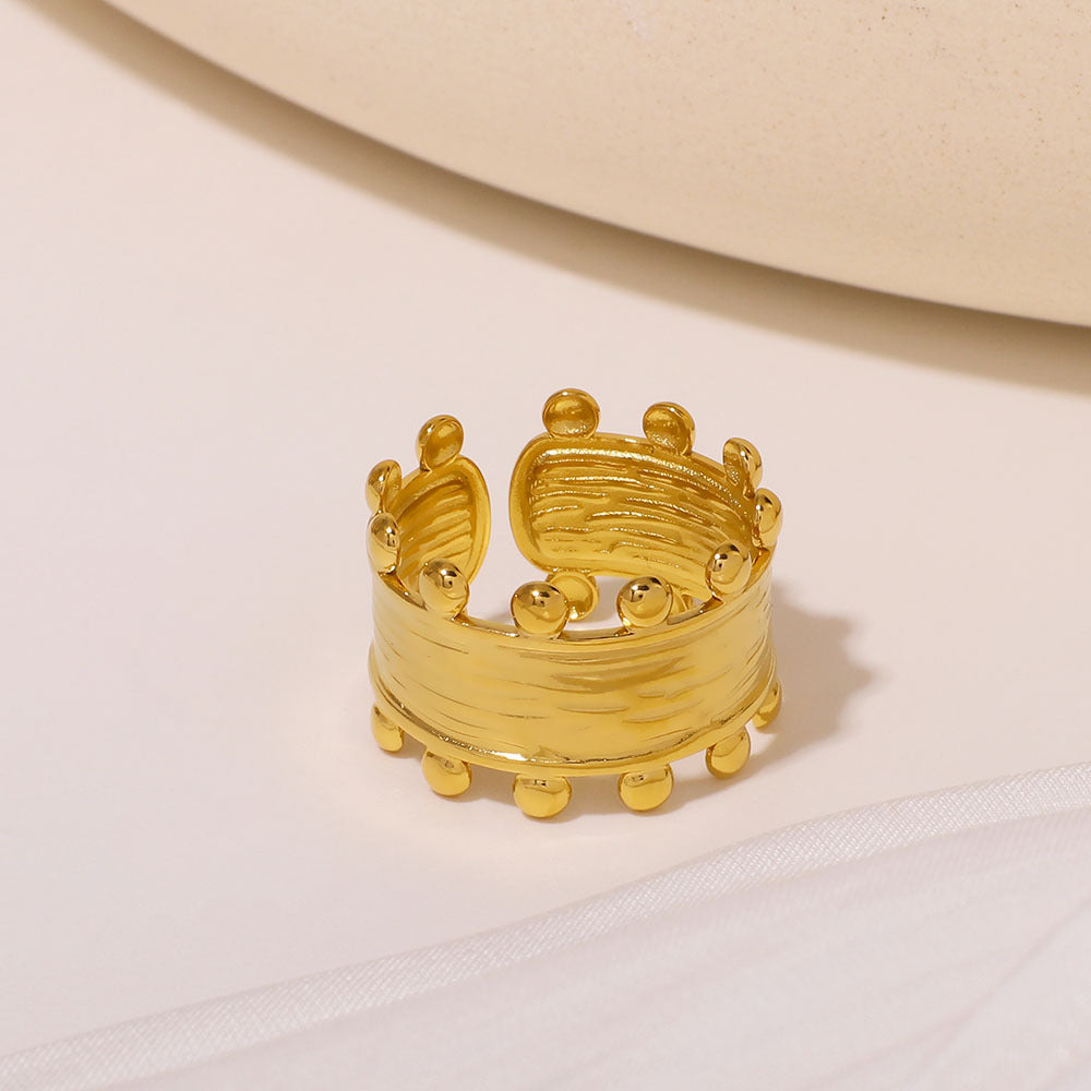 Anello in acciaio inossidabile a trama geometrica minimalista con placcatura in oro 18K, unisex