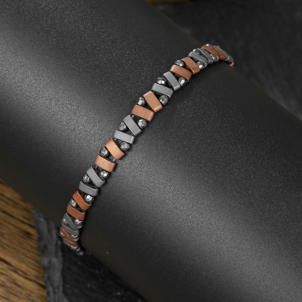 Minimalist Hip-hop Sporty Round Geometric Hematite Handmade Beaded Bracelet for Men and Women