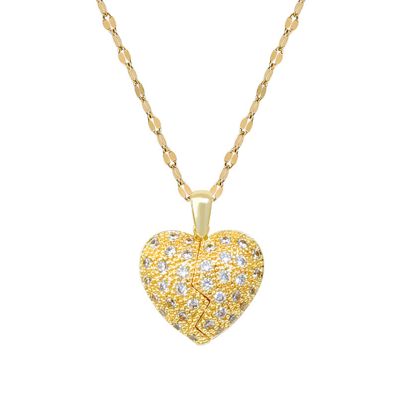 Sweet Minimalist Heart Geometric Rhinestone Plated Titanium Steel Necklace for Unisex