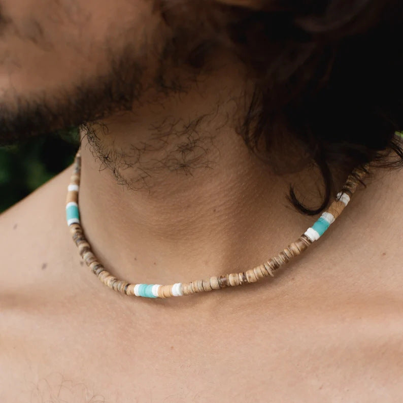 Streetwear Geometric Wood Beaded Stainless Steel Necklace