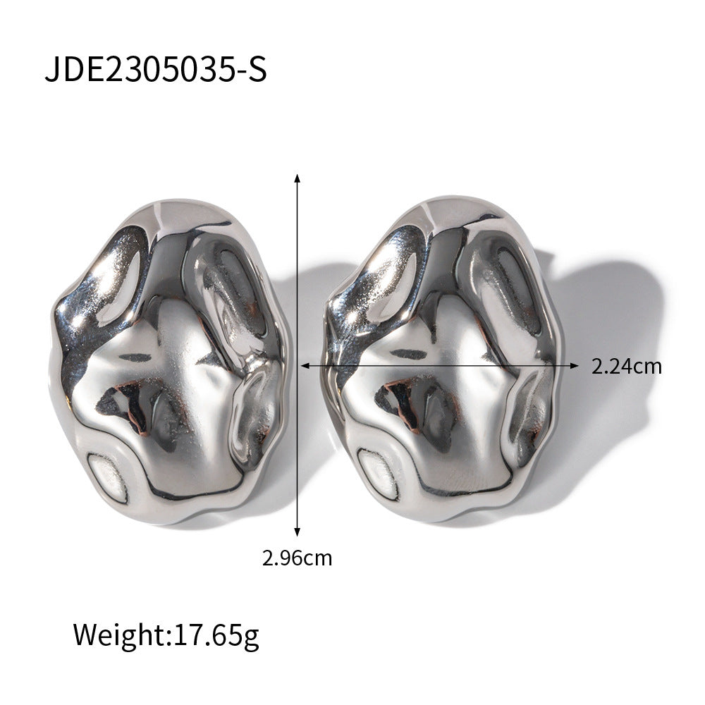 Irregular Geometric Stainless Steel Earrings for Women with 18K Gold Plating, Hypoallergenic Hammered Texture Design