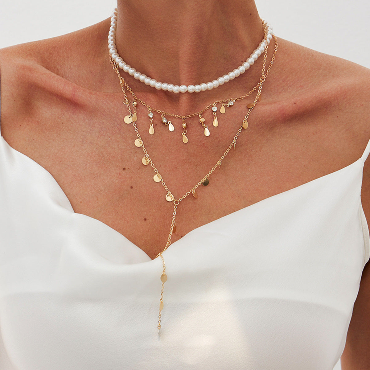Fashion Imitation Pearl Y-Shape Tassel Layered Necklace for Women