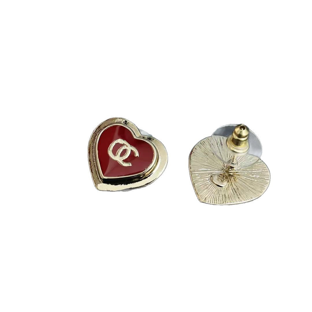 Eleganti Orecchini a Cuore con Lettera, in Ottone Placcato Oro Vintage, Intarsi in Resina e Perni in Argento Sterling 925 da Donna