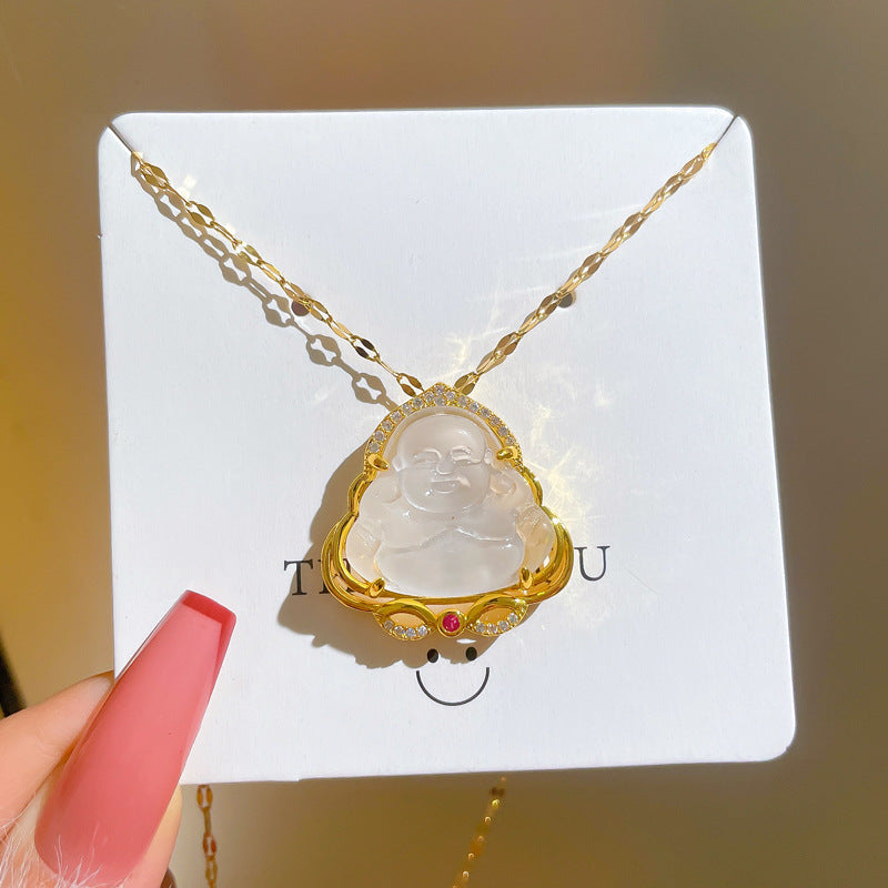 Collana Minimalista con Catena a Labbra in Acciaio al Titanio con Pendente in Rame e Intarsio di Strass