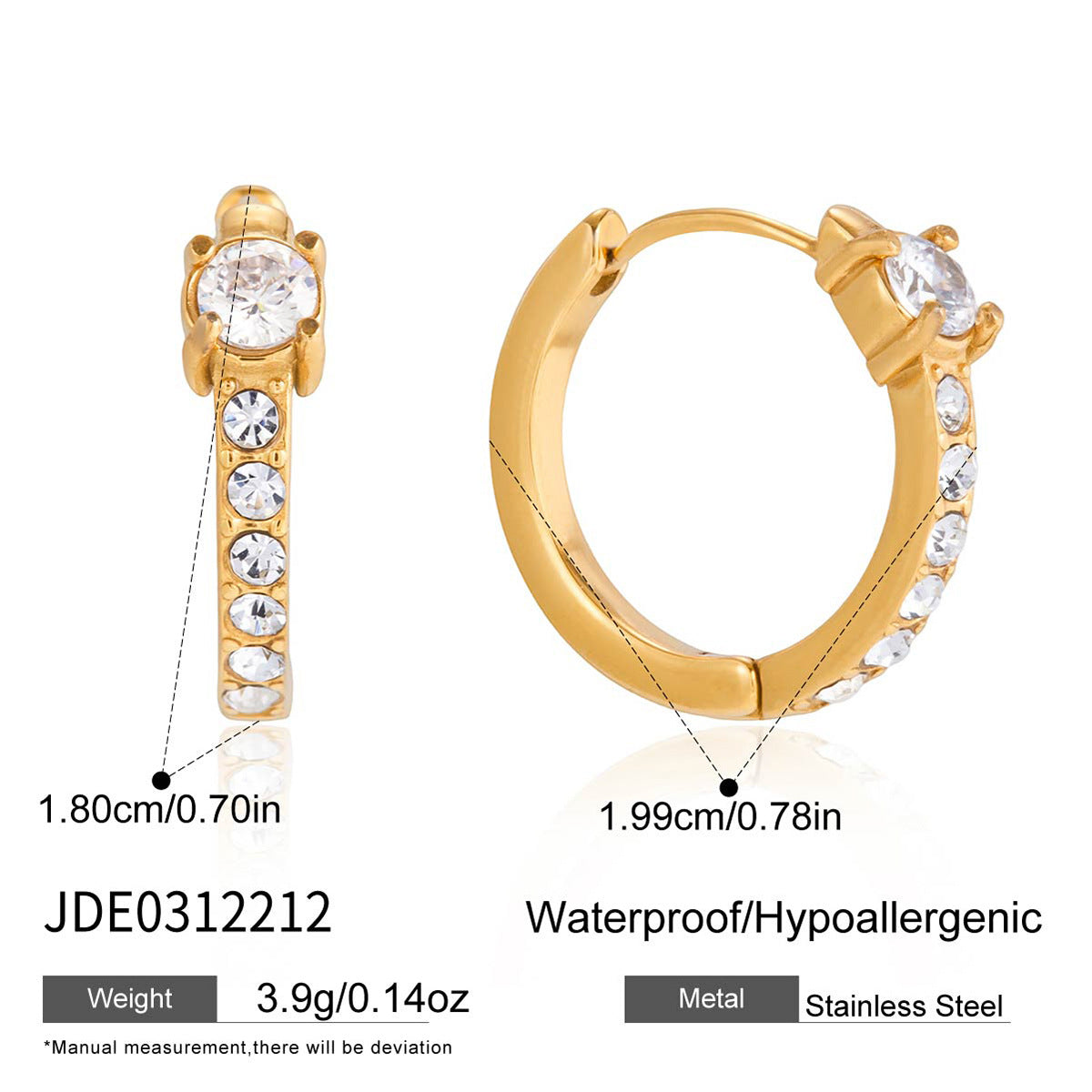 Elegant Geometric Round Stainless Steel Plated Cubic Zirconia Hoop Earrings for Women