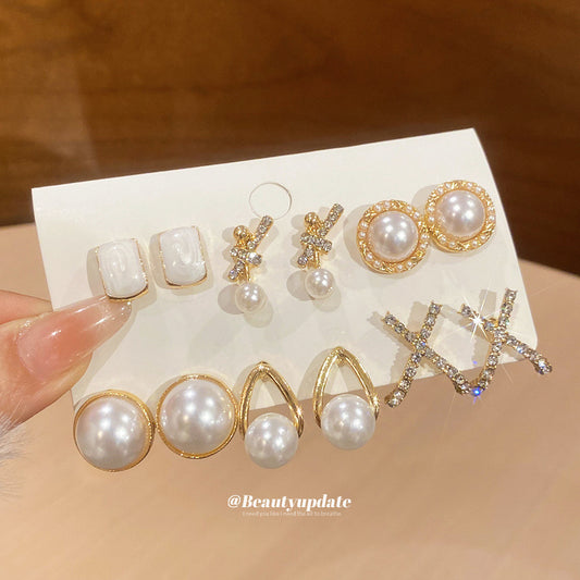 Elegant Floral Pearl Stud Earrings Set for Women with Titanium Steel Posts and Enamel Finish for Daily Wear Luxury Look