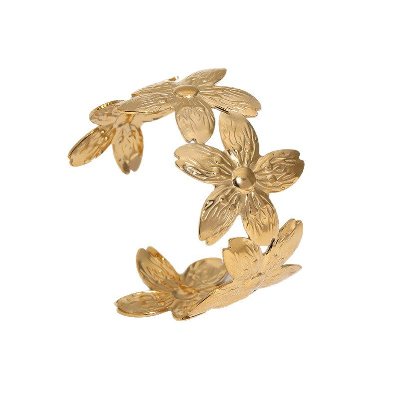Minimalist Sweet Floral Plated Stainless Steel Bracelet for Women