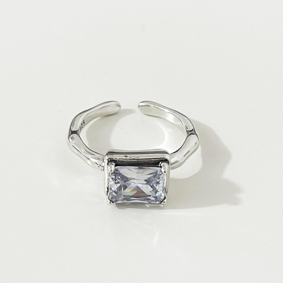 Minimalist Vintage 925 Sterling Silver Square Inlay Ring for Women