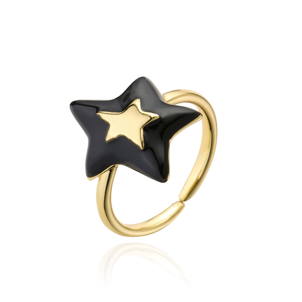 Minimalist Irregular Five-Pointed Star Open Ring for Women in Copper with 18K Gold Plating and Enamel Finish