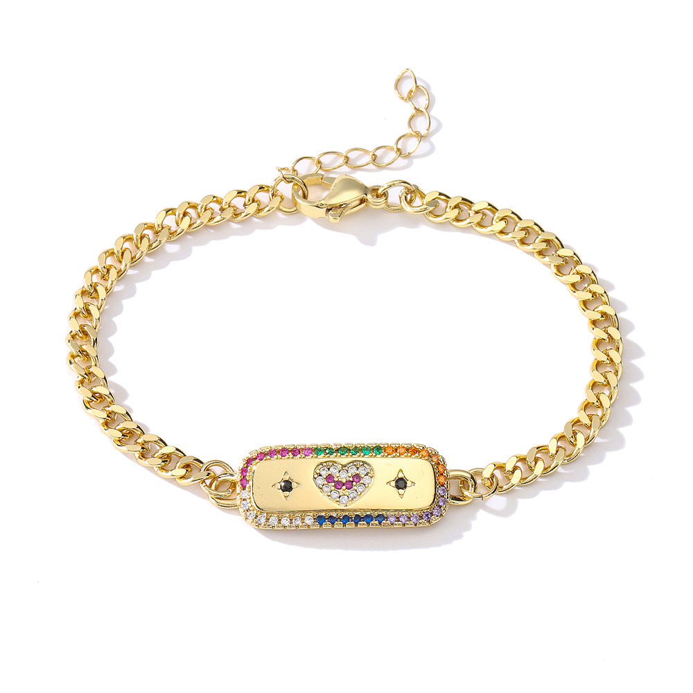 Geometric Brass Gold Plated Cubic Zirconia MOM Bracelet for Women
