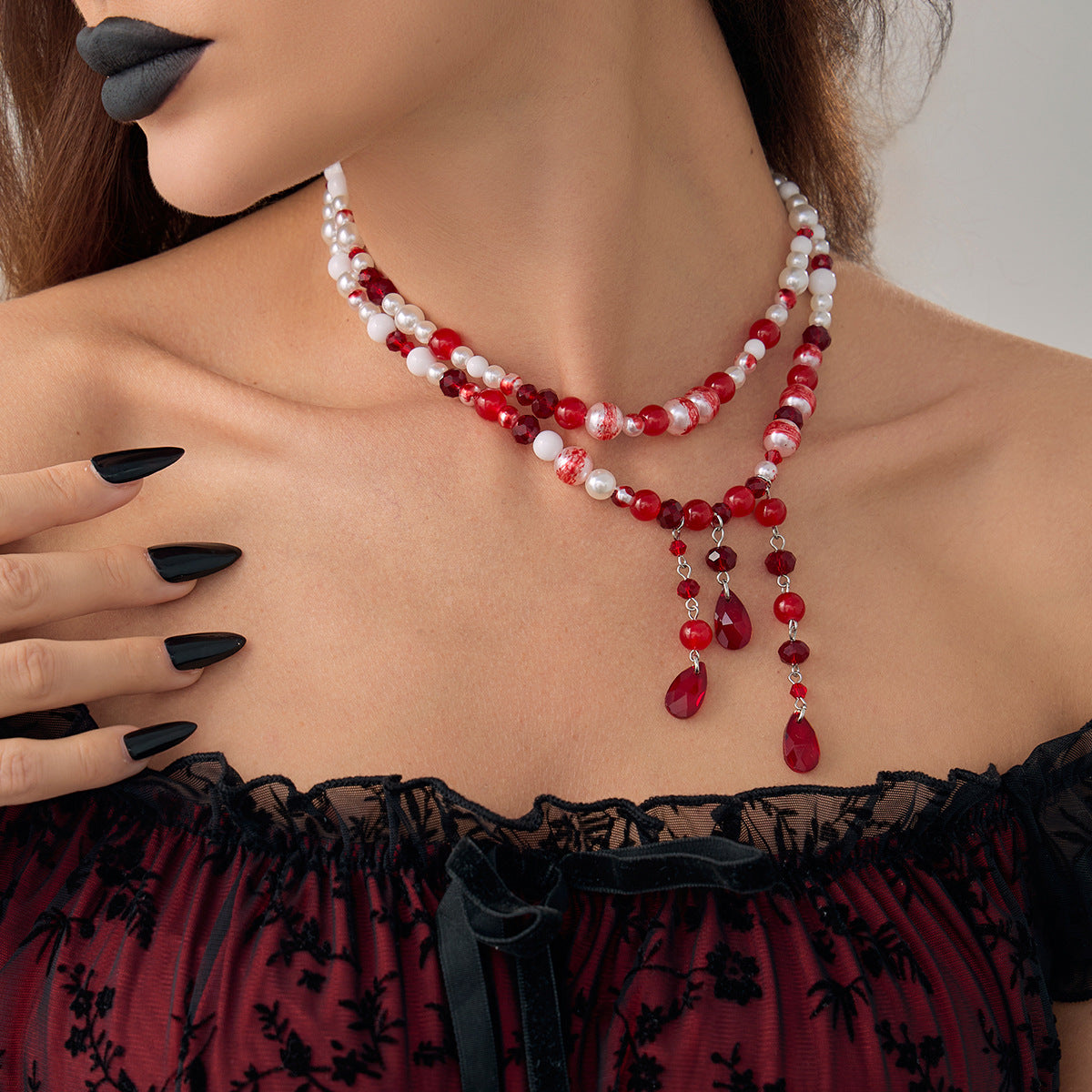 Vintage Gothic Geometric Crystal Acrylic Pendant Multi-layer Necklace for Women