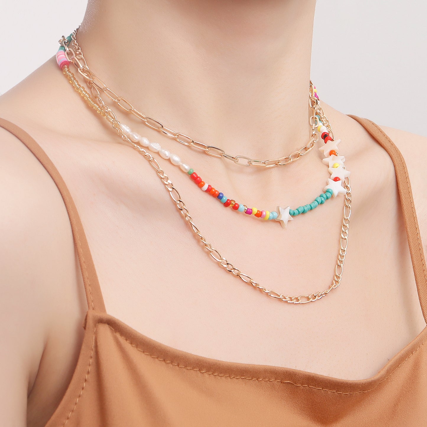Bohemian Multilayer Colorful Beaded Star Necklace in Alloy with Plated Finish