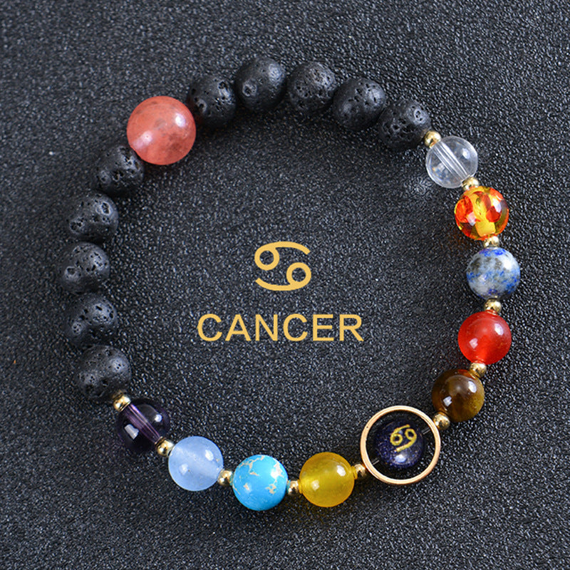 Unisex Zodiac Blue Sandstone Volcanic Stone Crystal Beaded Bracelet