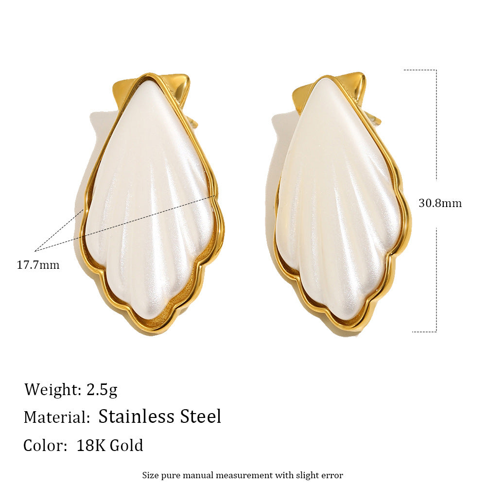 Elegant Geometric Stainless Steel 18K Gold Plated Acrylic Shell Earrings for Women