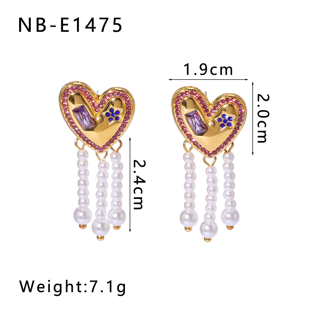Pendientes Ins Style de Acero Inoxidable en Forma de Corazón con Incrustaciones de Pedrería y Colgante de Perla para Mujer