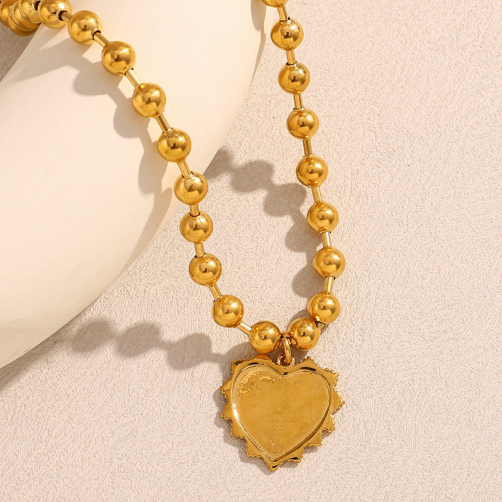 Set di collana e bracciale in acciaio inossidabile placcato oro 18 carati a forma di cuore, alla moda, da donna