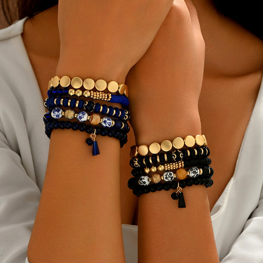 Bohemian Multi-Layer Crystal Acrylic Beaded Stretch Bracelet for Women