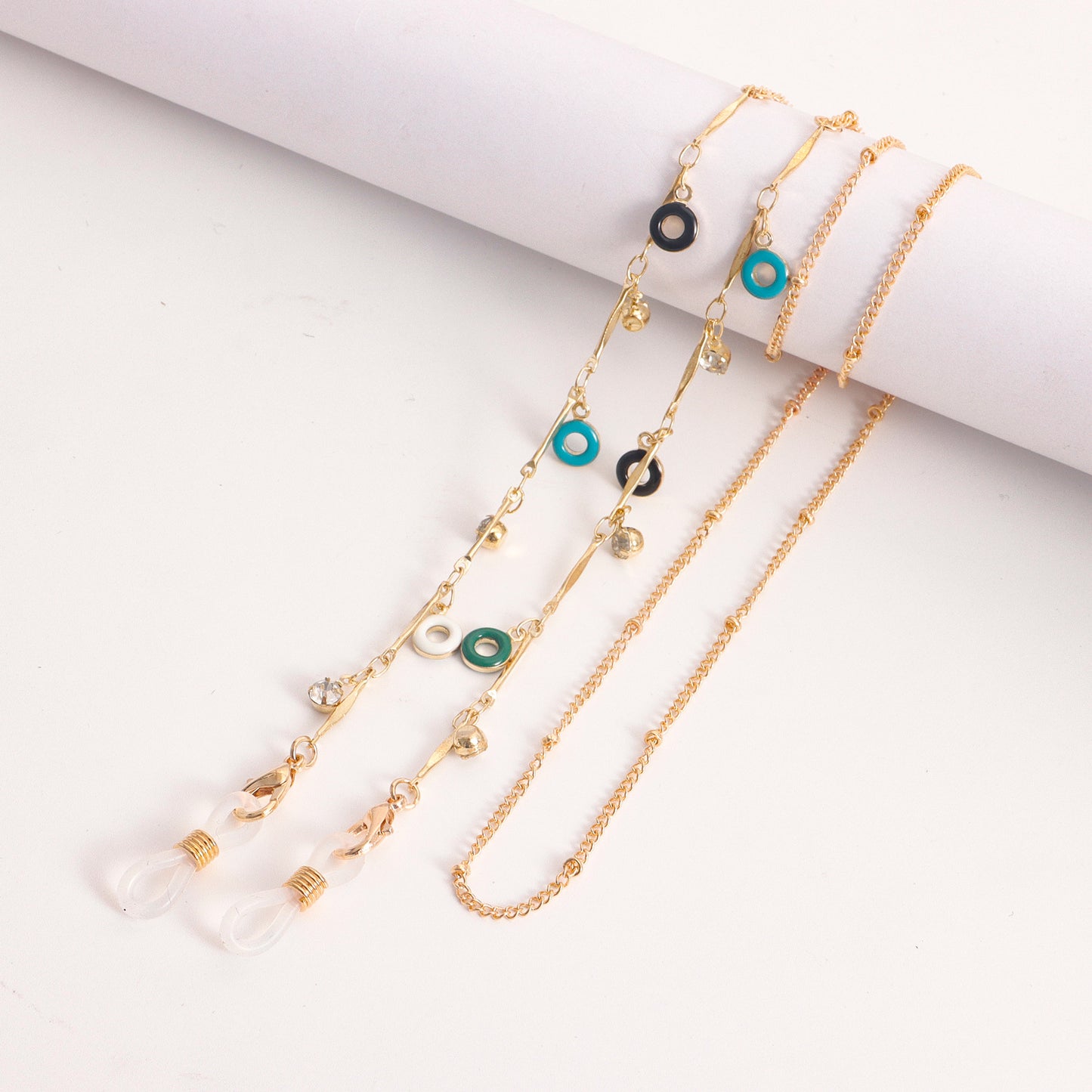 Colorful Drip Oil Heart Geometric Floral Alloy Glasses Chain for Women