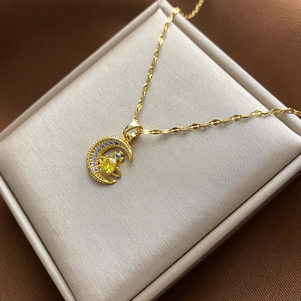 Collana Pendente Floreale Minimalista da Donna e Uomo in Acciaio al Titanio con Finitura Placcata e Catenina a Croce