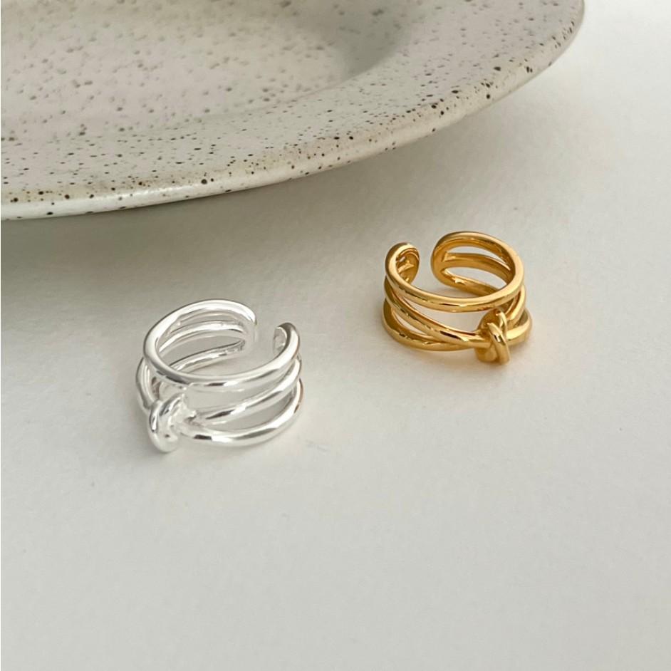 Minimalist Knot-Design Geometric Ring in 925 Sterling Silver with Gold Plating for Women