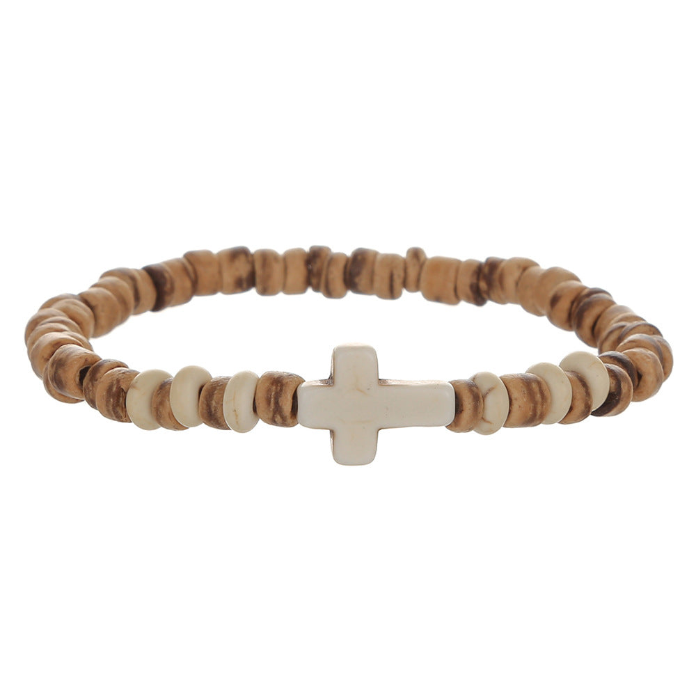 Hip-hop Geometric Round Wood Turquoise Beaded Bracelet for Men and Women