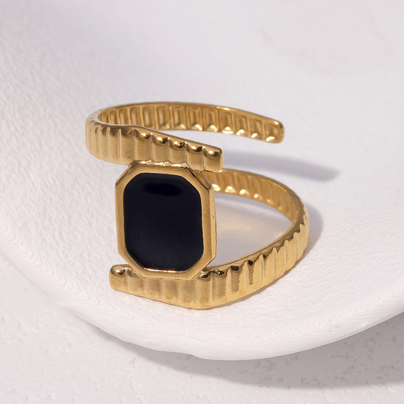 Anello Aperto Minimalista Geometrico da Donna in Acciaio Inox Placcato Oro 18K con Design Irregolare