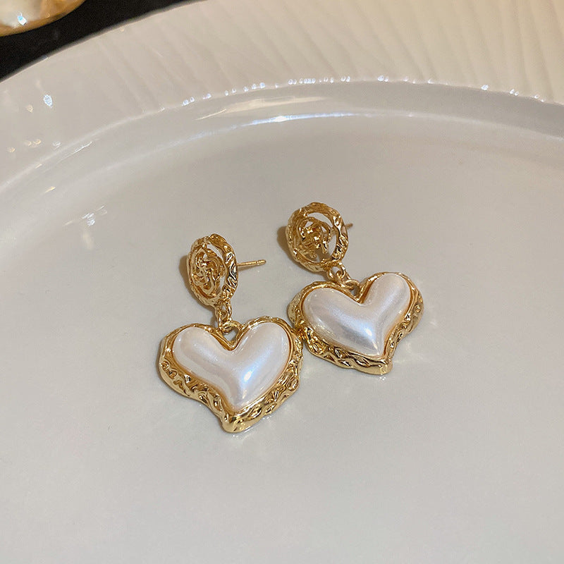 Orecchini a perno con perla geometrica vintage di lusso in rame placcato con perni in acciaio per donna