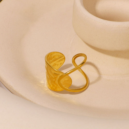 Asymmetrical Geometric Line Stainless Steel Ring with 18K Gold Plating for Unisex Wear