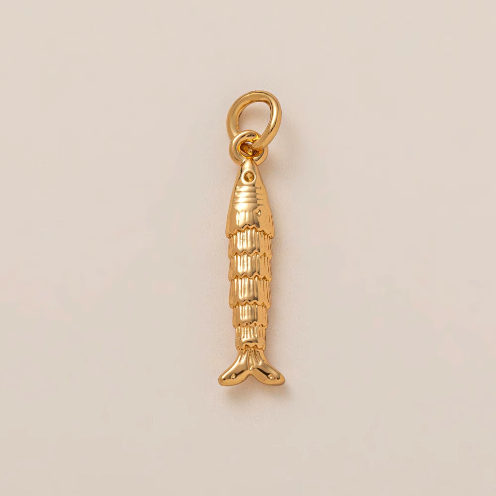 Sweet 14K Gold Plated Drip Oil Heart Geometric Brass Pendant Necklace with Fish Shell Starfish Lobster Dolphin Elements