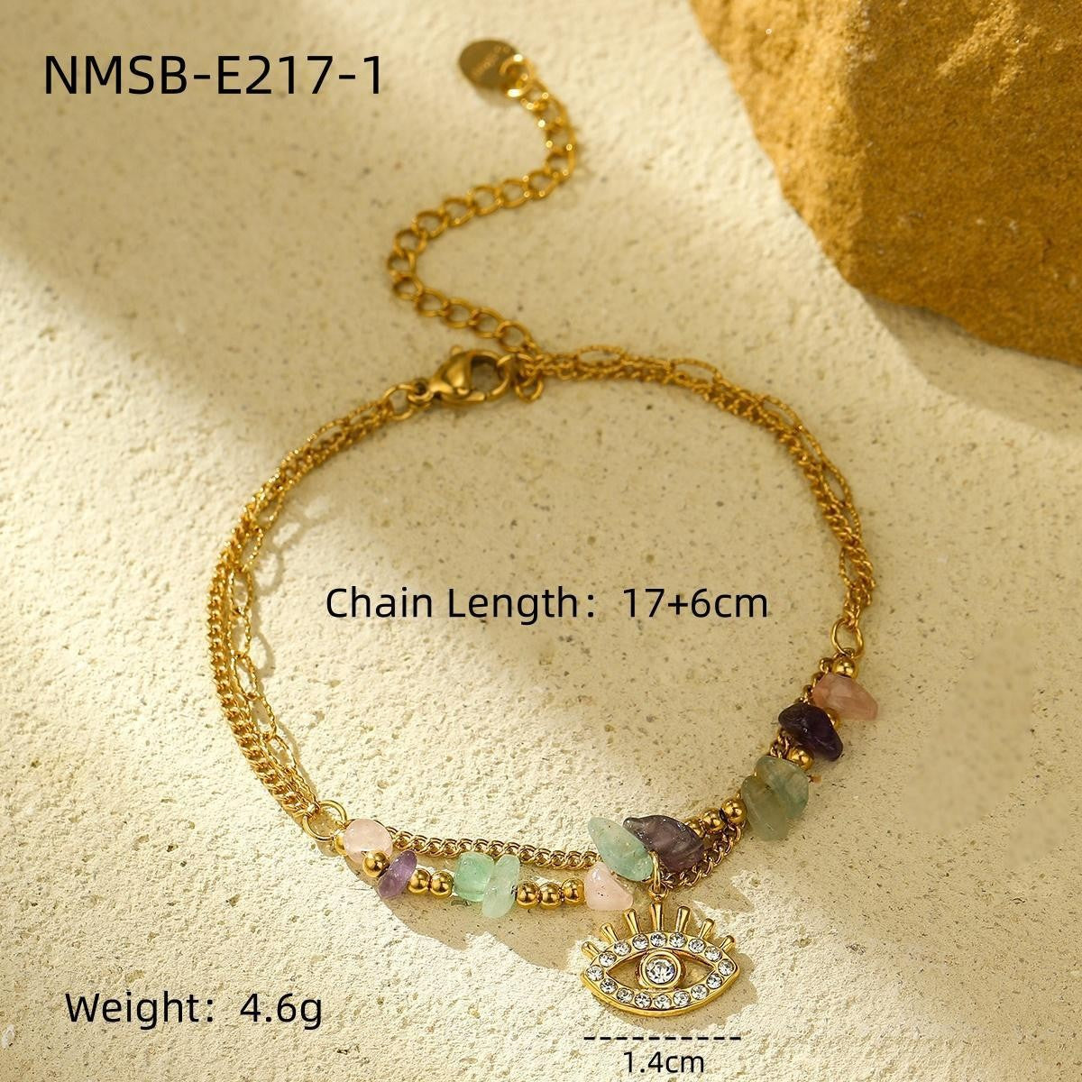 Bracciale alla moda in acciaio inossidabile a forma di occhio con intarsio di zirconi e placcatura in oro 18 carati da donna