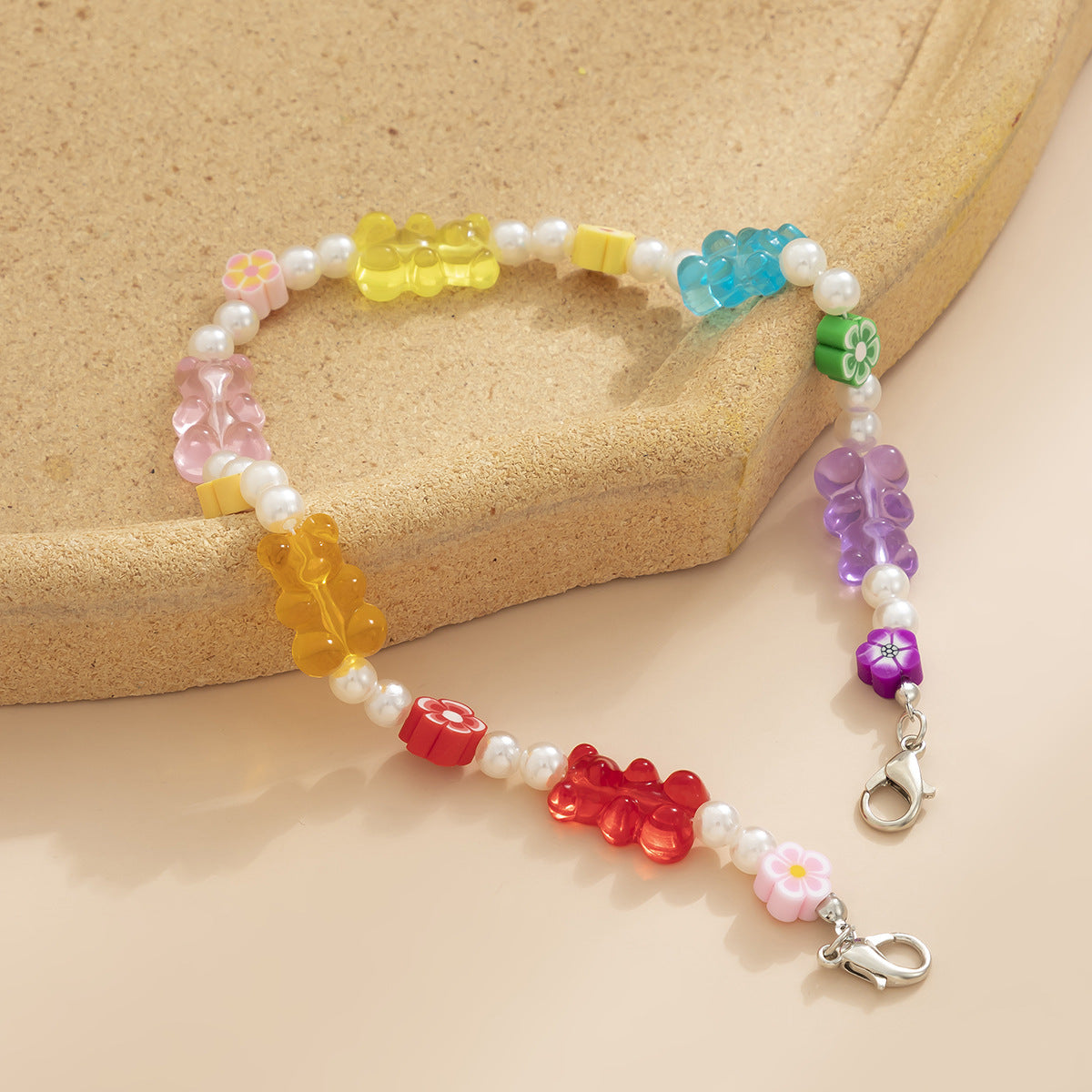 Cavigliera in Plastica Geometrica Minimalista con Charms a Fiore Colorati in Argilla Polimerica per Donna