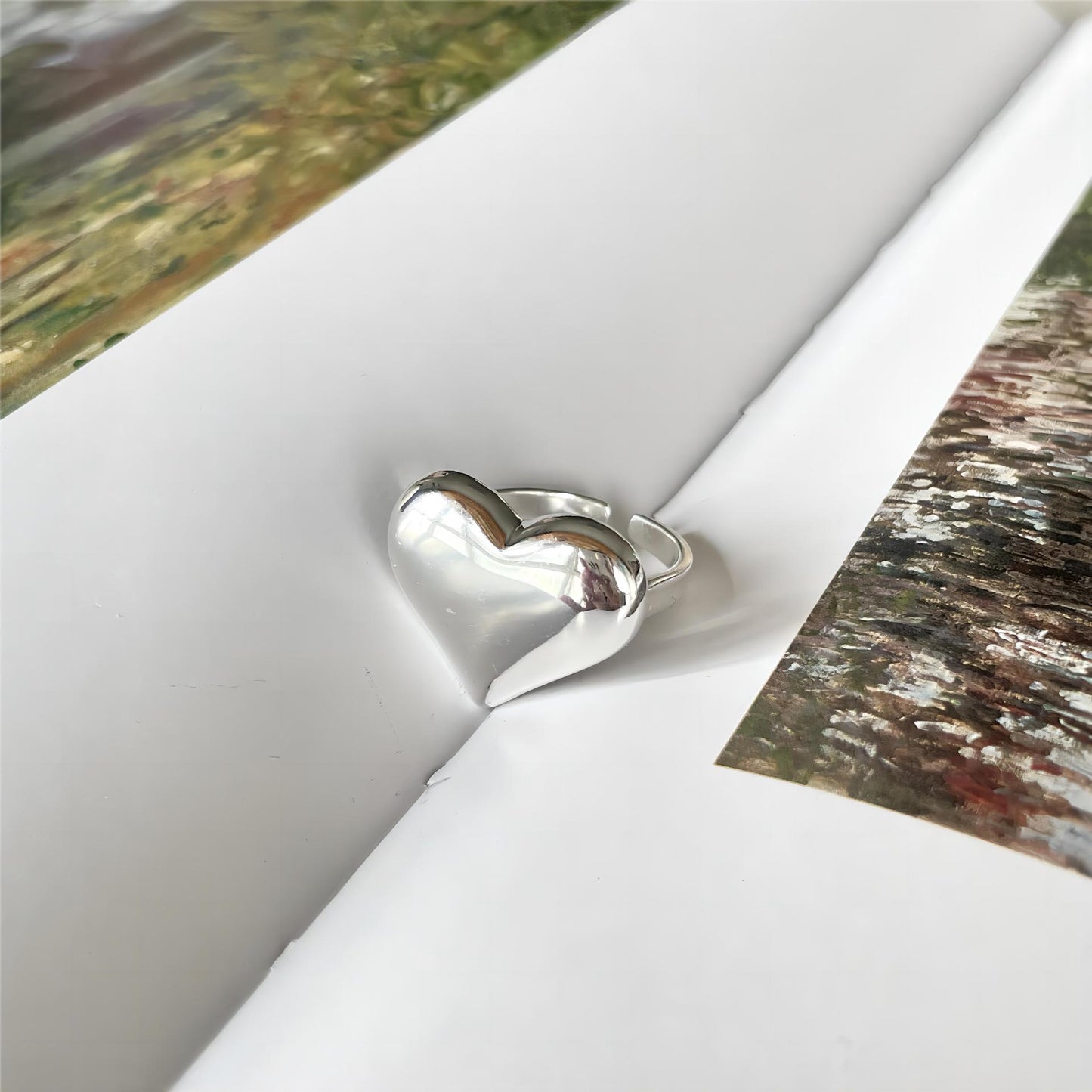 Minimalist Heart-Shaped 925 Sterling Silver Ring with Beveled Square Detail for Women