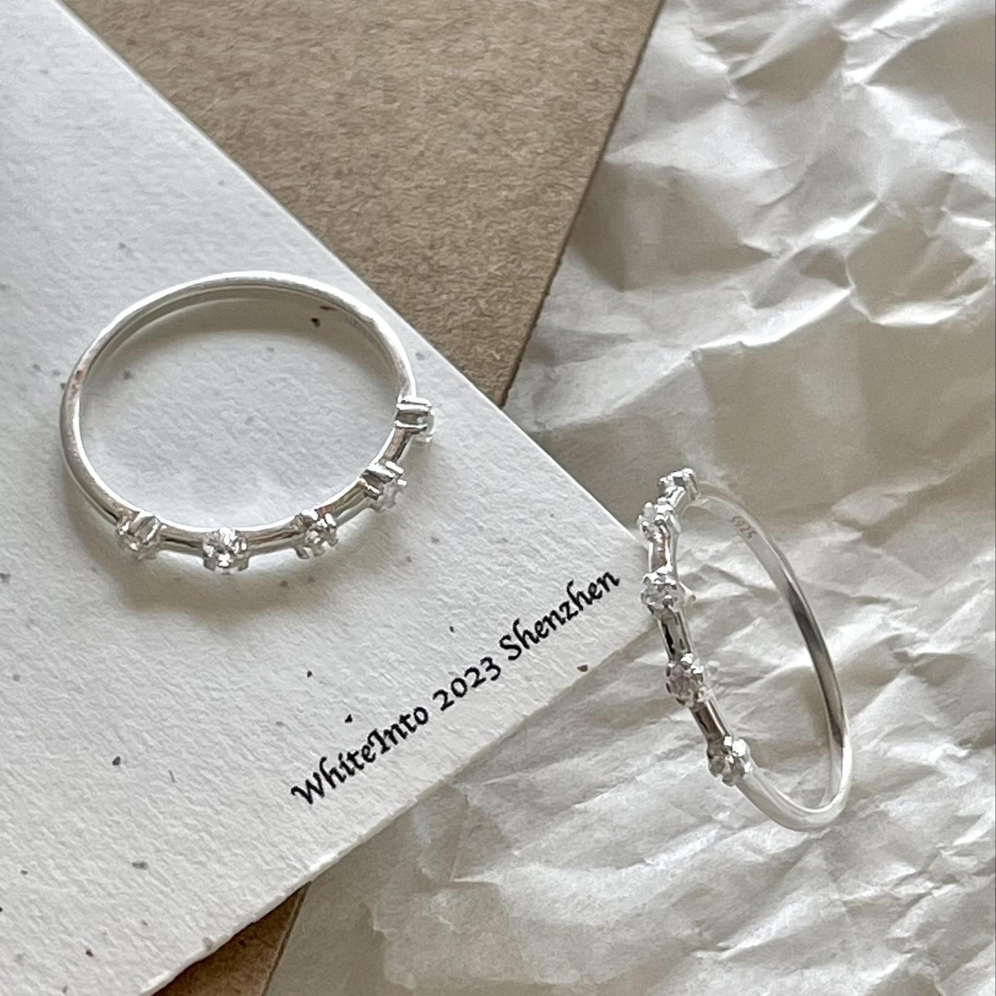 Minimalist Heart-Shaped 925 Sterling Silver Zirconia Ring with Beveled Square Facets for Women
