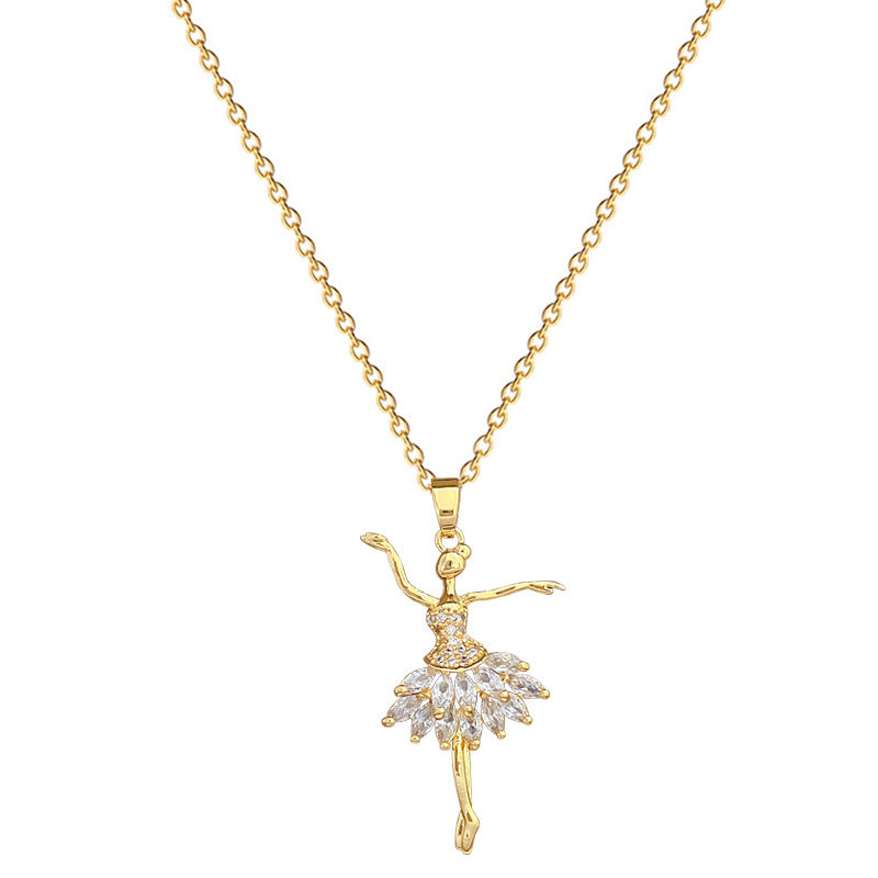Elegante collana da ballo di danza classica per donna con strass completi su catena in acciaio al titanio, design geometrico, stile medaglione minimalista