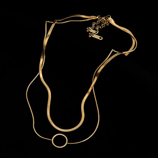 Collana Pendente da Donna a Doppia Catena a Serpente Cava Geometrica Minimalista in Acciaio al Titanio