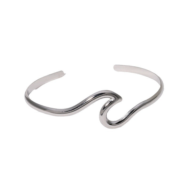 Minimalist Geometric Titanium Steel Bracelet for Women with Electroplated Finish, Hypoallergenic Stainless Steel Cuff