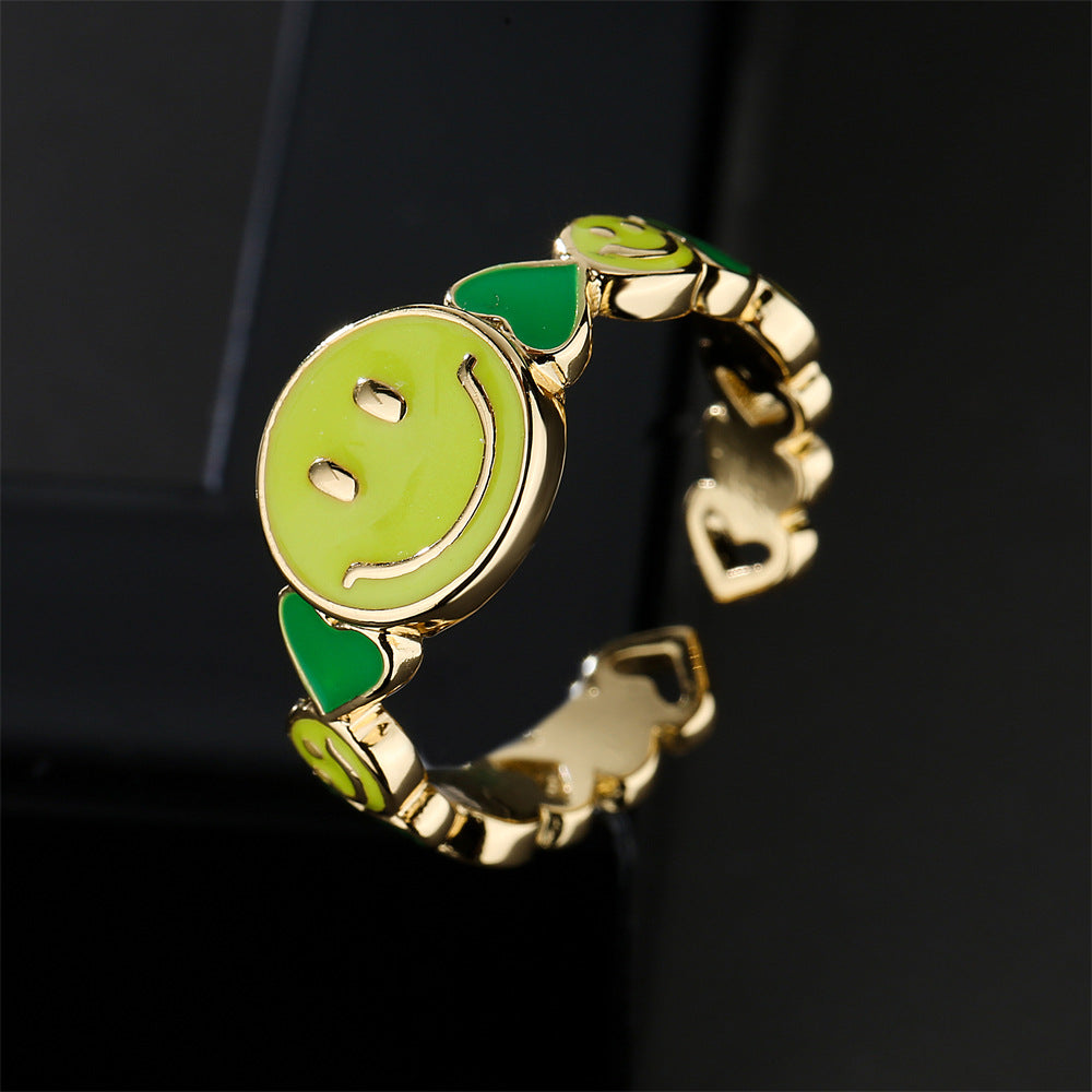 Funny Smile Face Ring for Women in Copper with Gold Plating and Geometric Design