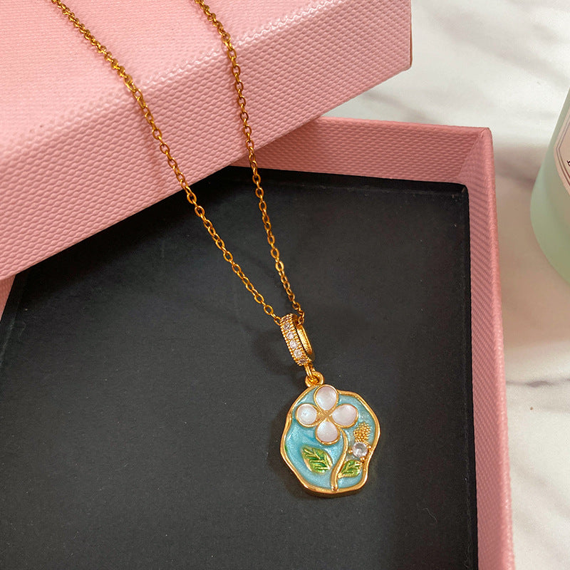 Minimalist Enamel Plated Floral Titanium Steel Necklace