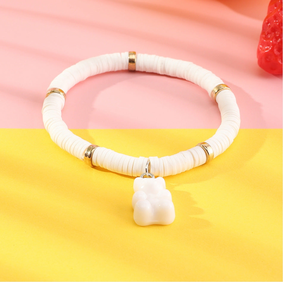 Braccialetto con ciondolo a orsetto carino e minimalista per bambini, realizzato in resina plastica con design artigianale