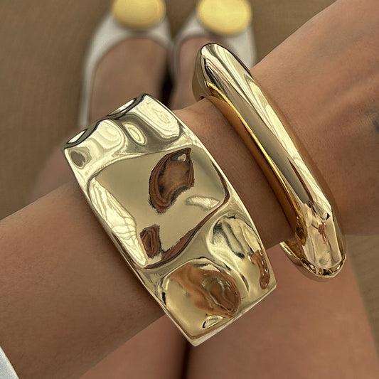 Geometric Liquid Metal Plated Cuff Bracelet for Women
