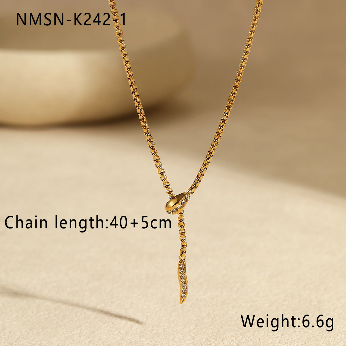 Collana da donna alla moda a forma di serpente in acciaio inossidabile con intarsi in zircone, finitura placcata, catena clavicola minimalista
