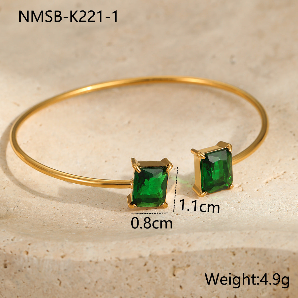 Minimalist Square Zircon Stainless Steel Bracelet with 18K Gold Plating for Women