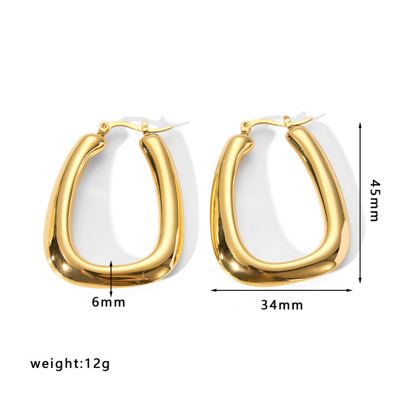 Minimalist Geometric Hollow Stainless Steel Earrings for Women with Plated Finish