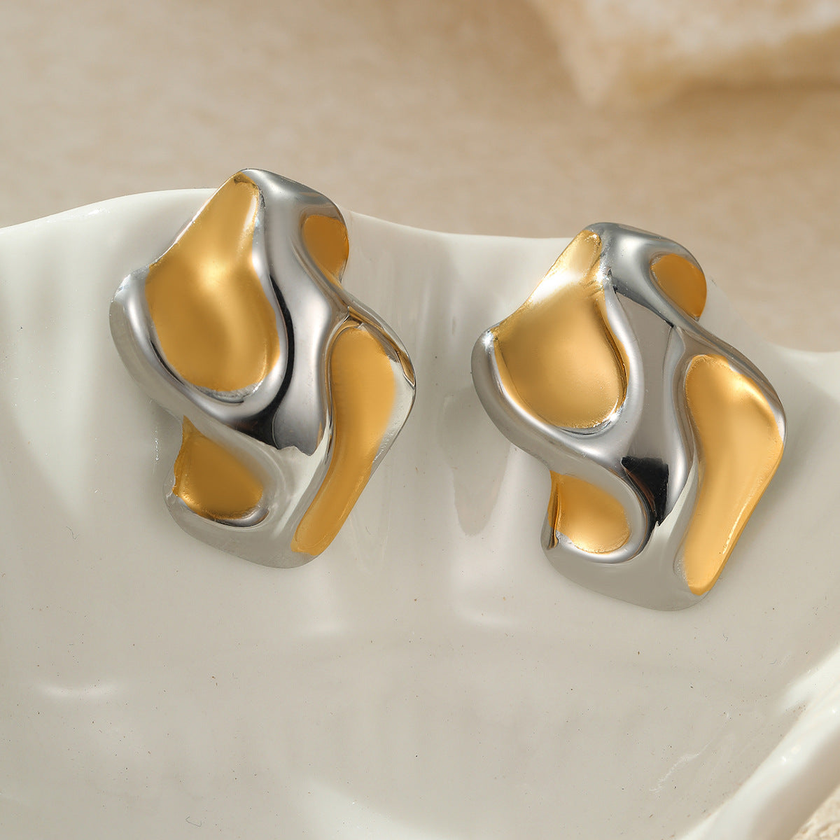 Orecchini geometrici in acciaio inossidabile con placcatura in oro e argento da donna, alla moda, da ufficio, astratti