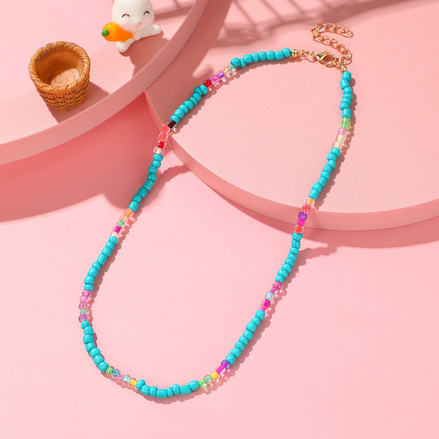 Collar de Dopamina de Cuentas de Colores para Niños con Diseño Geométrico, Cadena de Cordón de Algodón Hecha a Mano, Estilo Dulce y Juguetón