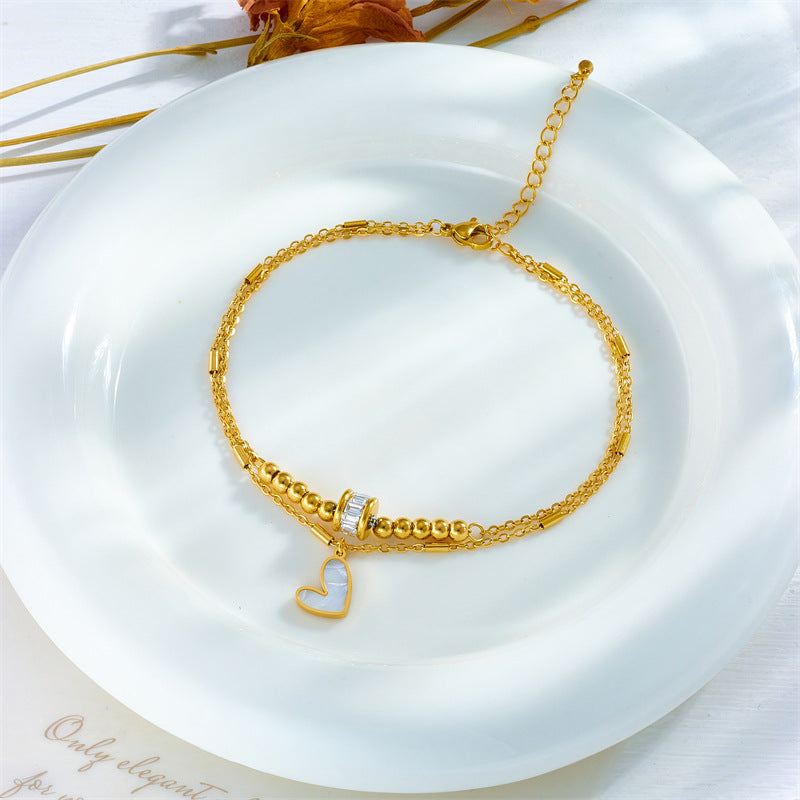 Fashion Minimalist Geometric Stainless Steel Anklet with Heart Pendant for Women